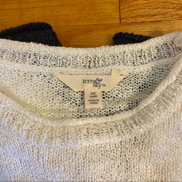 Scoop Neck Open Stitch Striped Sweater 0X - Picture 3 of 4